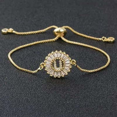 A-Z Initials Zircon Studded Charm Letter Bracelets
