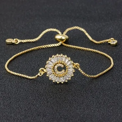 A-Z Initials Zircon Studded Charm Letter Bracelets