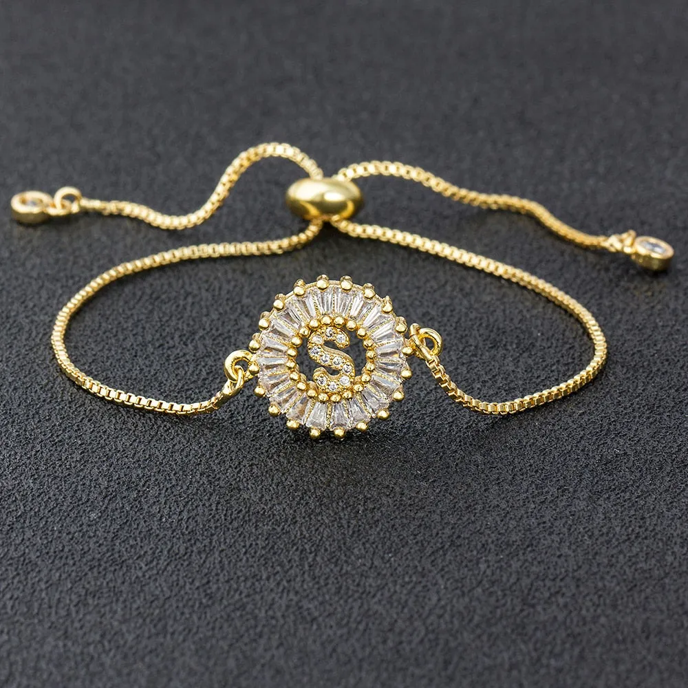 A-Z Initials Zircon Studded Charm Letter Bracelets