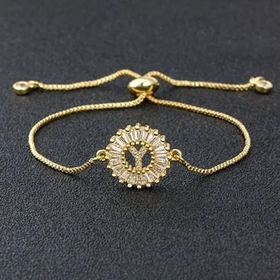 A-Z Initials Zircon Studded Charm Letter Bracelets