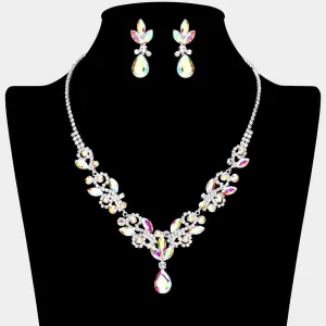 AB Crystal Stones Surrounded by Rhinestones Earrings and Necklace Set| Prom Jewelry |  646180