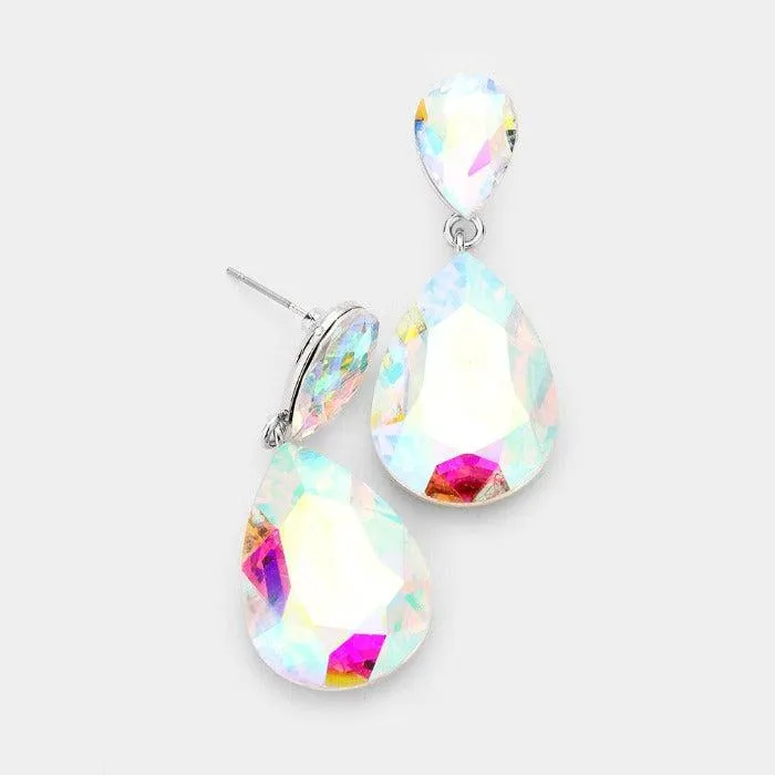 Abalone Crystal Double Teardrop Silver Earrings