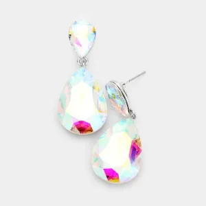 Abalone Crystal Double Teardrop Silver Earrings