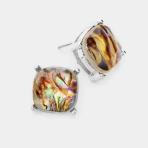Abalone Square Stone Stud Earrings