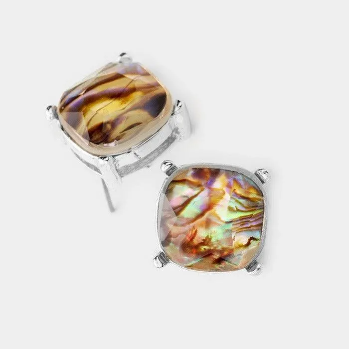 Abalone Square Stone Stud Earrings
