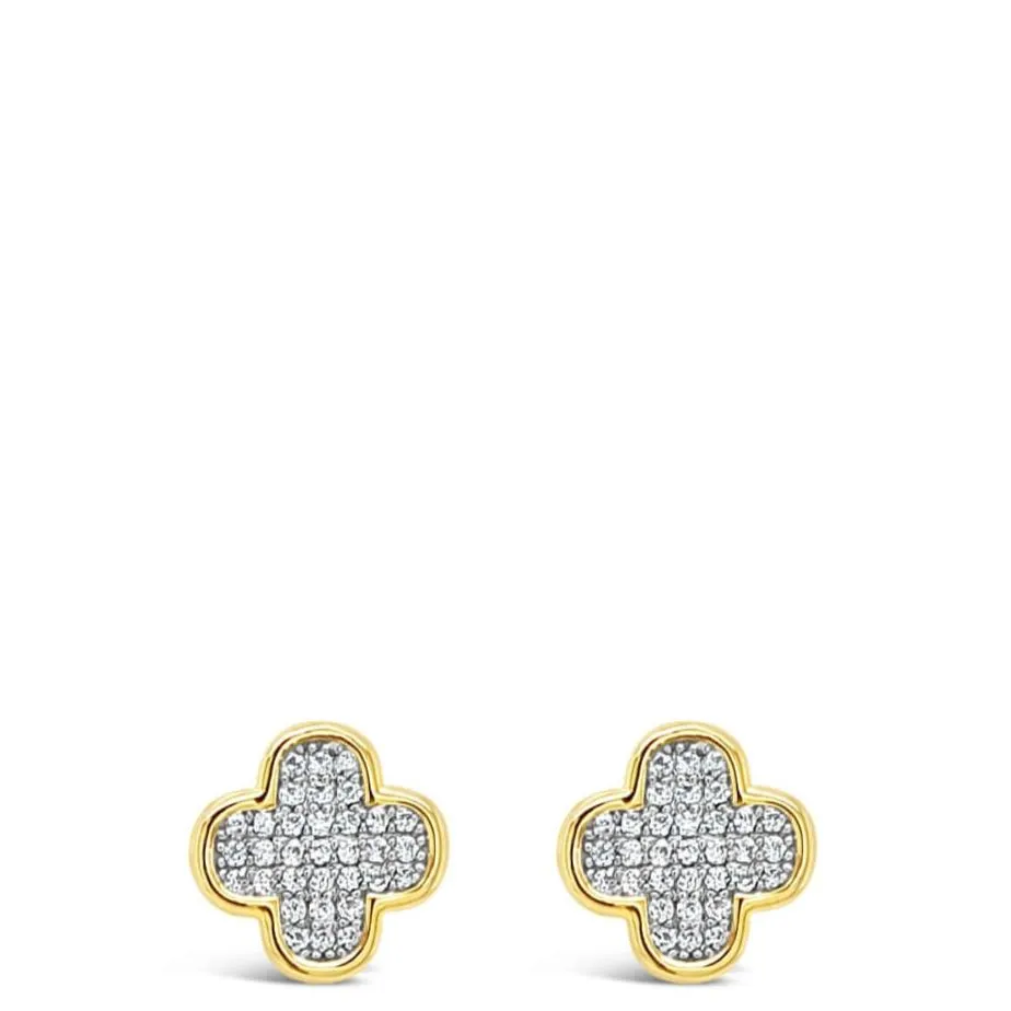 Absolute Gold Clover Stud Earrings - Clear Crystal