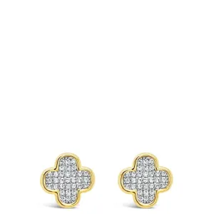 Absolute Gold Clover Stud Earrings - Clear Crystal