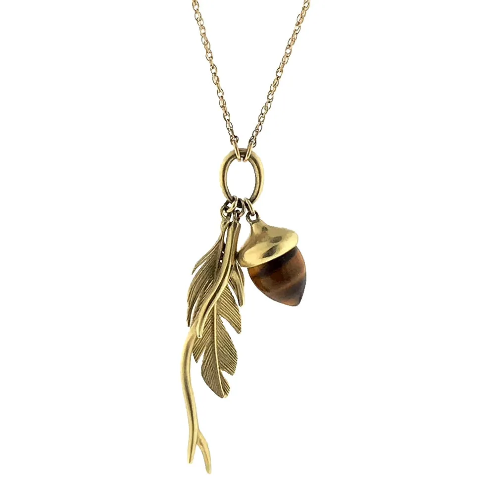 Acorn, Feather, and Branch Necklace