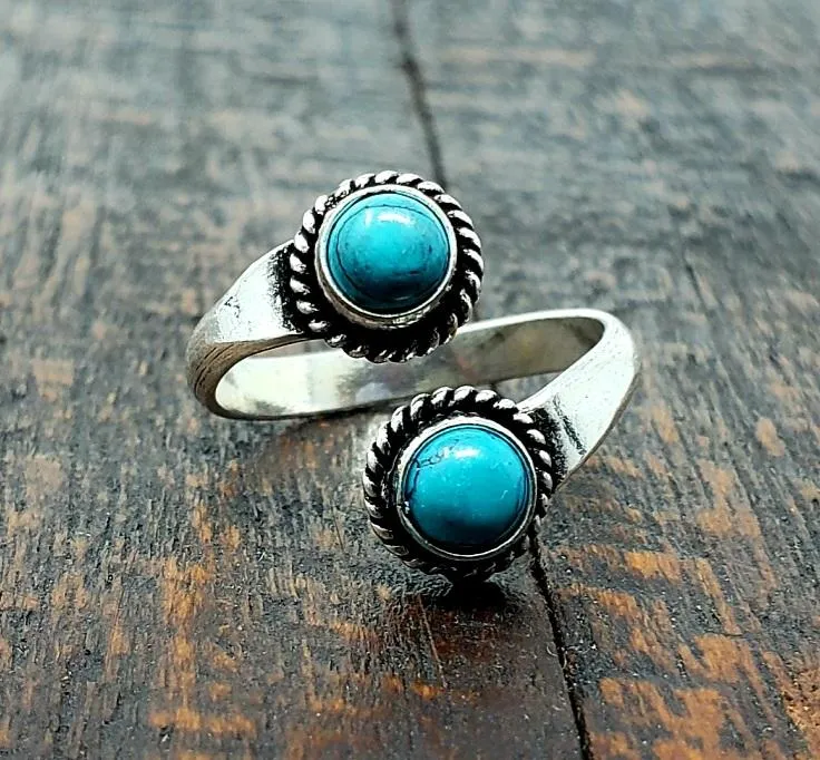 Adjustable Brass Turquoise Ring