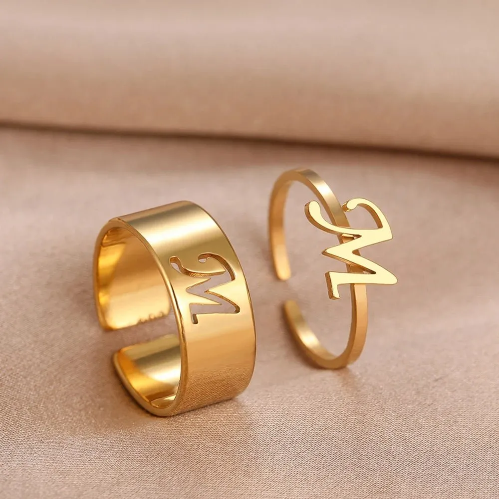 Adjustable Couples Matching Letter Rings