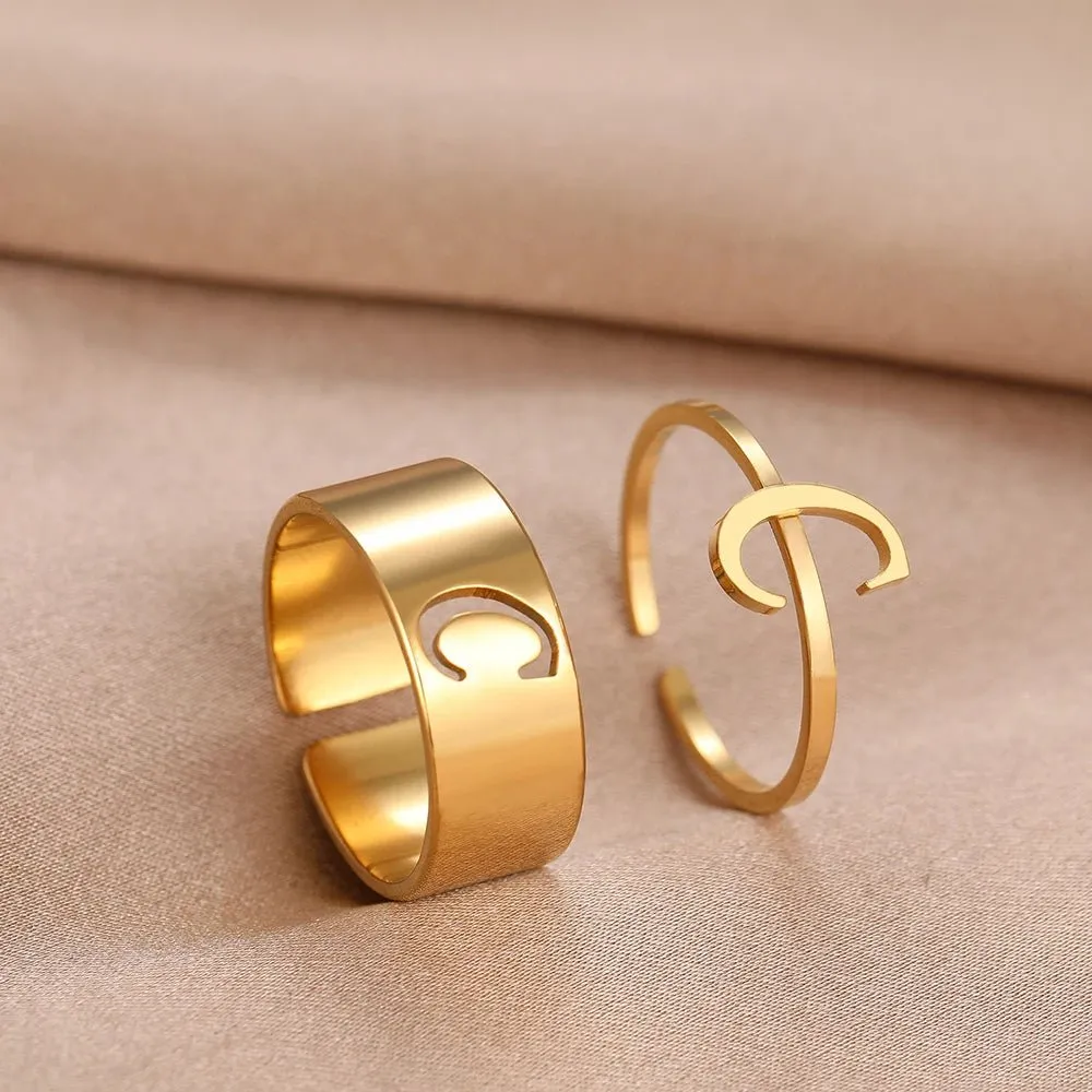 Adjustable Couples Matching Letter Rings