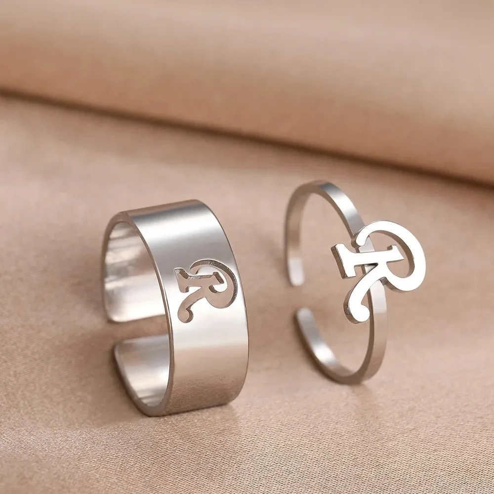Adjustable Couples Matching Letter Rings