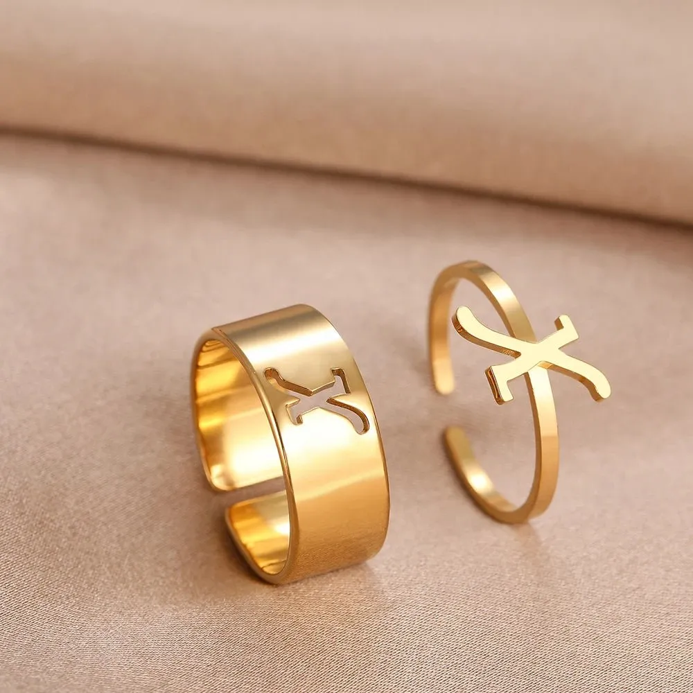 Adjustable Couples Matching Letter Rings