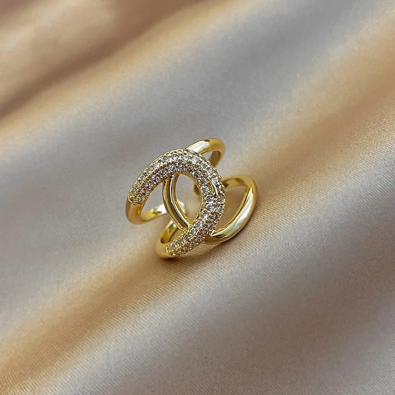 Adjustable Geometric Zircon Ring in 14K Gold Plating