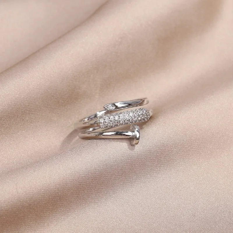 Adjustable Geometric Zircon Ring in 14K Gold Plating