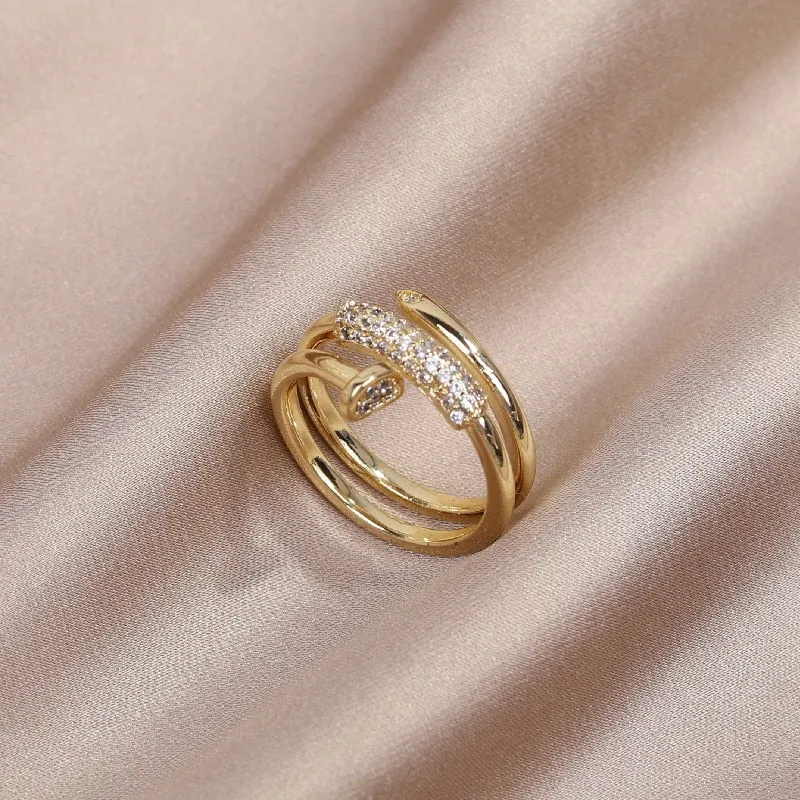 Adjustable Geometric Zircon Ring in 14K Gold Plating