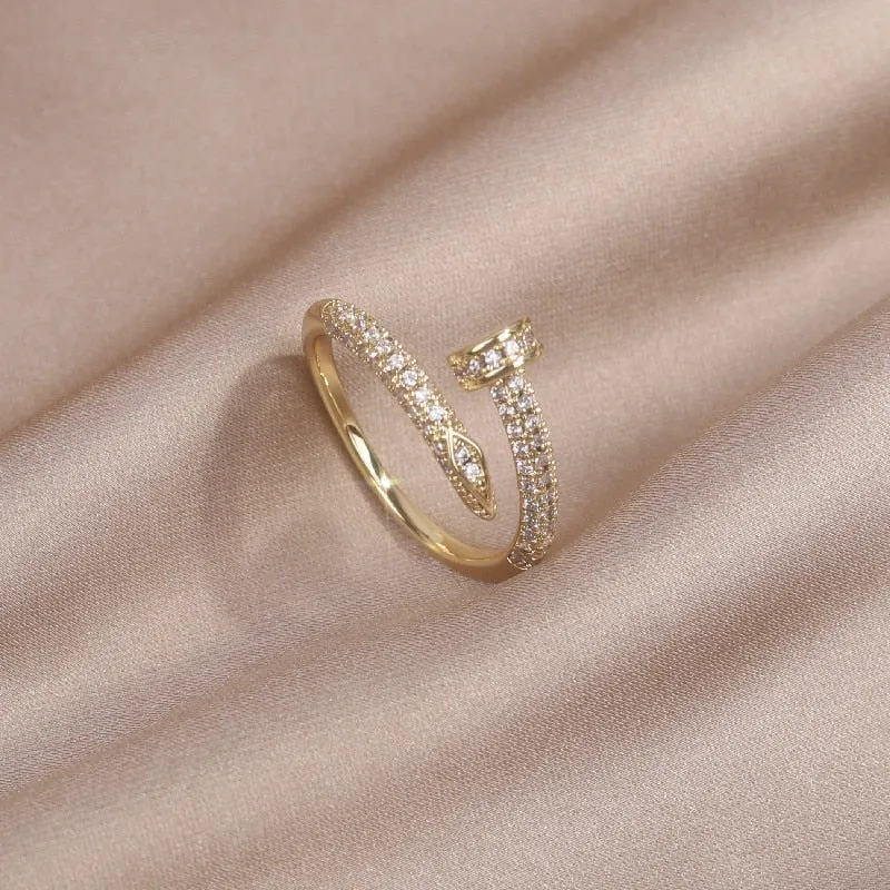 Adjustable Geometric Zircon Ring in 14K Gold Plating