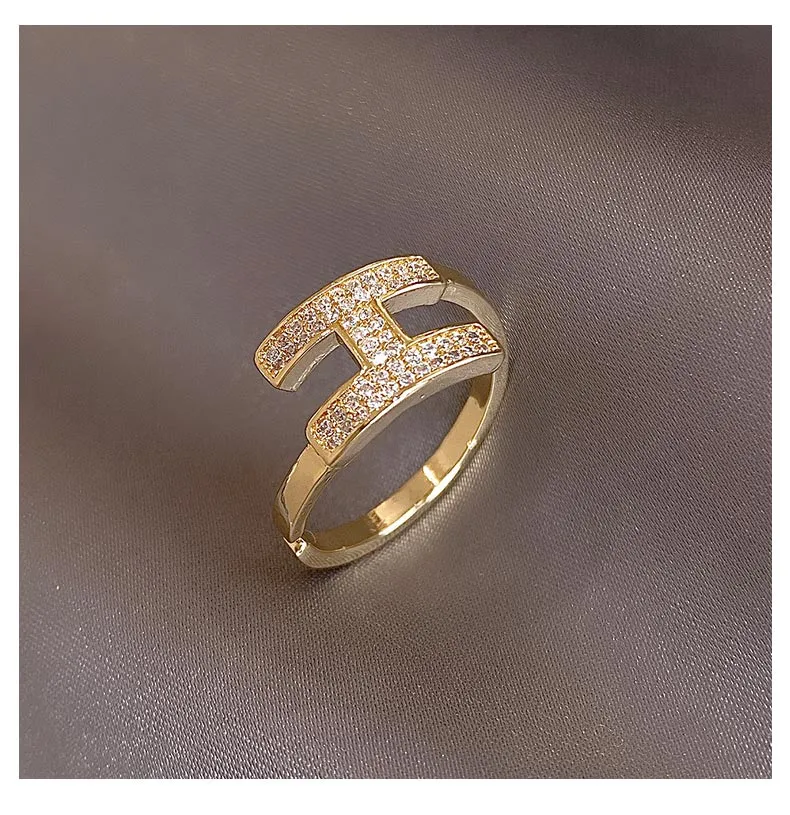 Adjustable Geometric Zircon Ring in 14K Gold Plating