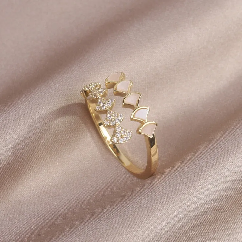 Adjustable Geometric Zircon Ring in 14K Gold Plating