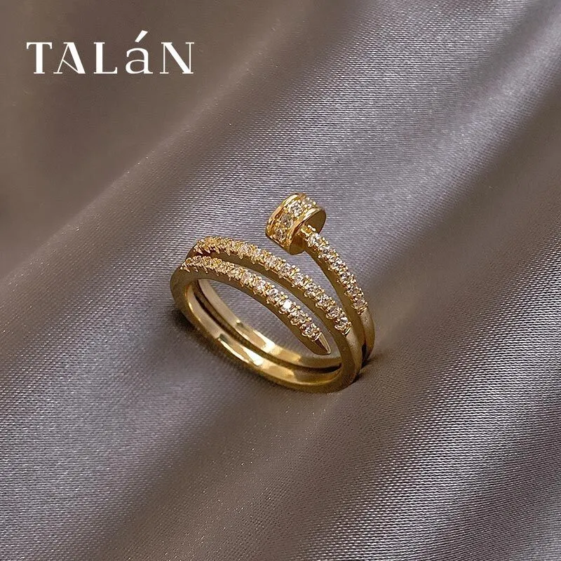 Adjustable Geometric Zircon Ring in 14K Gold Plating