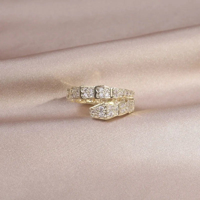 Adjustable Geometric Zircon Ring in 14K Gold Plating