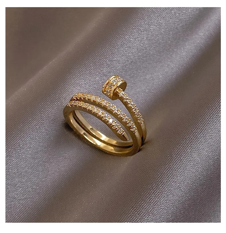 Adjustable Geometric Zircon Ring in 14K Gold Plating