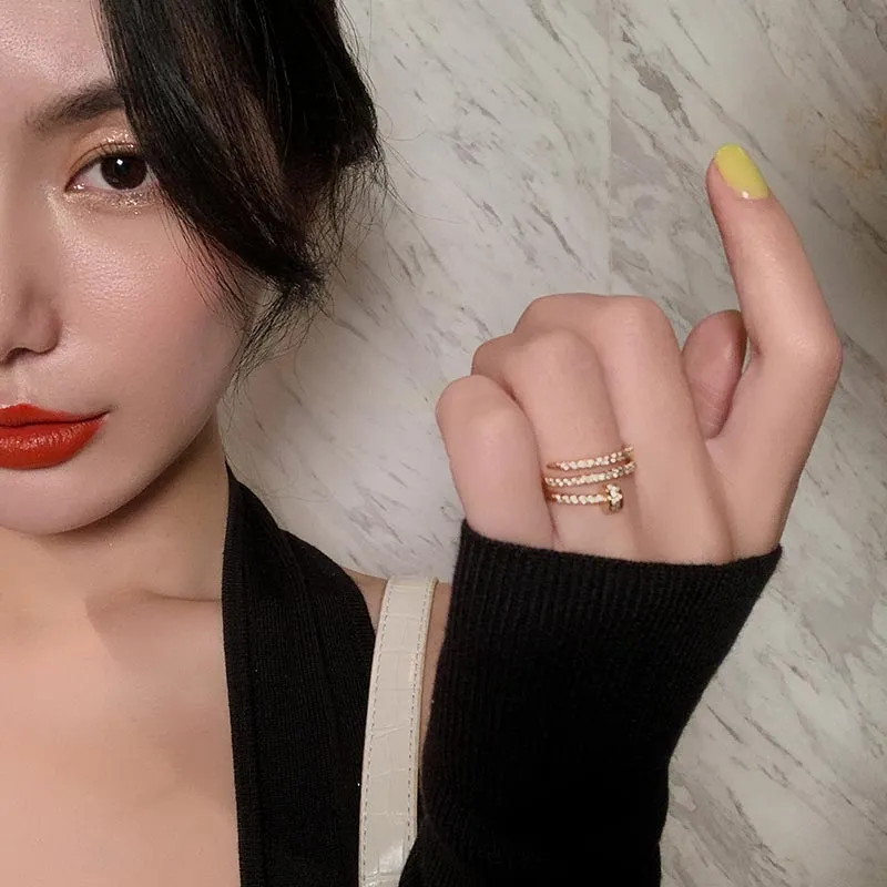 Adjustable Geometric Zircon Ring in 14K Gold Plating