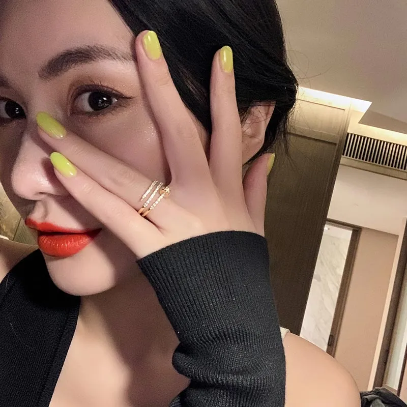 Adjustable Geometric Zircon Ring in 14K Gold Plating