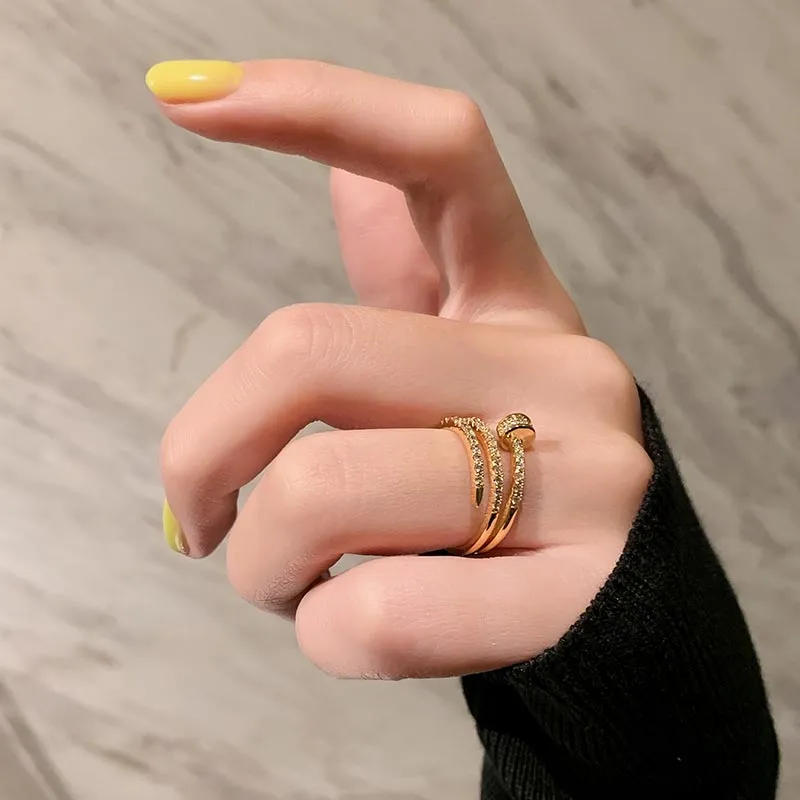 Adjustable Geometric Zircon Ring in 14K Gold Plating