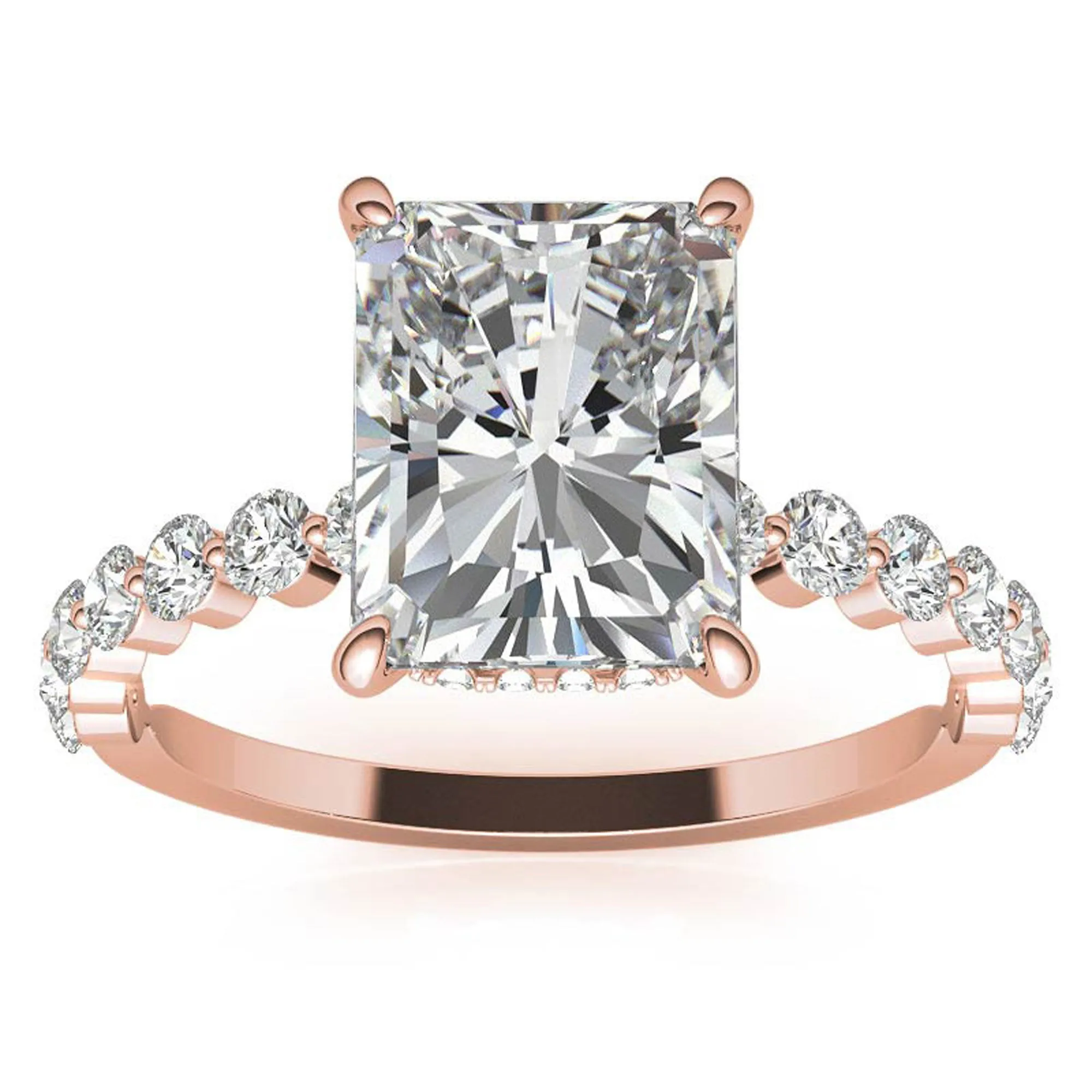 Adjustable Sterling Silver Elegant Rose Gold Radiant Cut Stone & Pave Accents Ring For Women