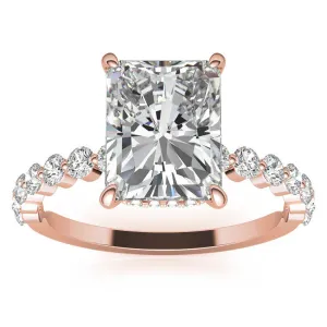 Adjustable Sterling Silver Elegant Rose Gold Radiant Cut Stone & Pave Accents Ring For Women