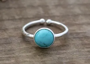 Adjustable Turquoise Ring (Silver Plated)