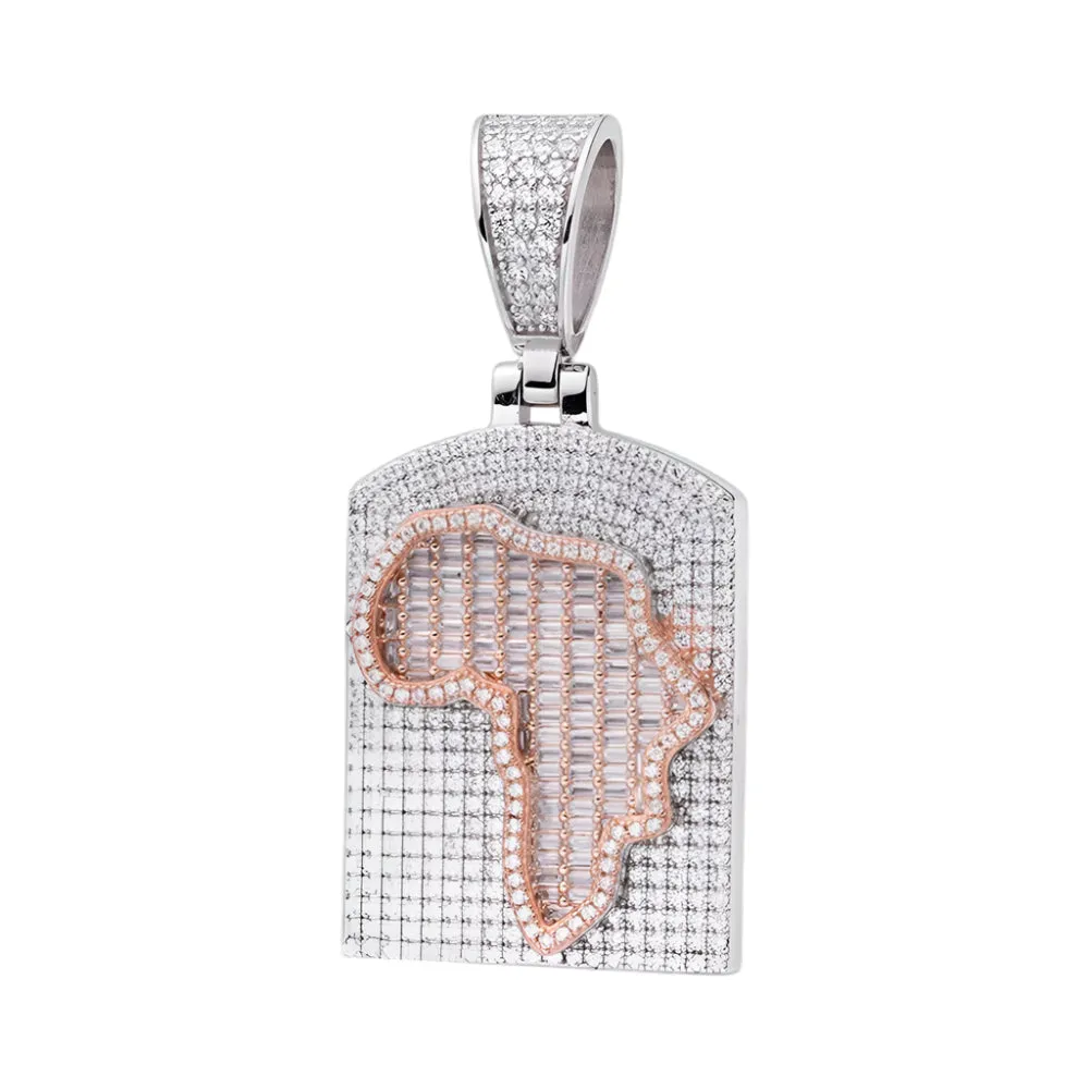 Africa Map on Iced Out Medallion Cubic Zirconia Pendant Charm - C414879