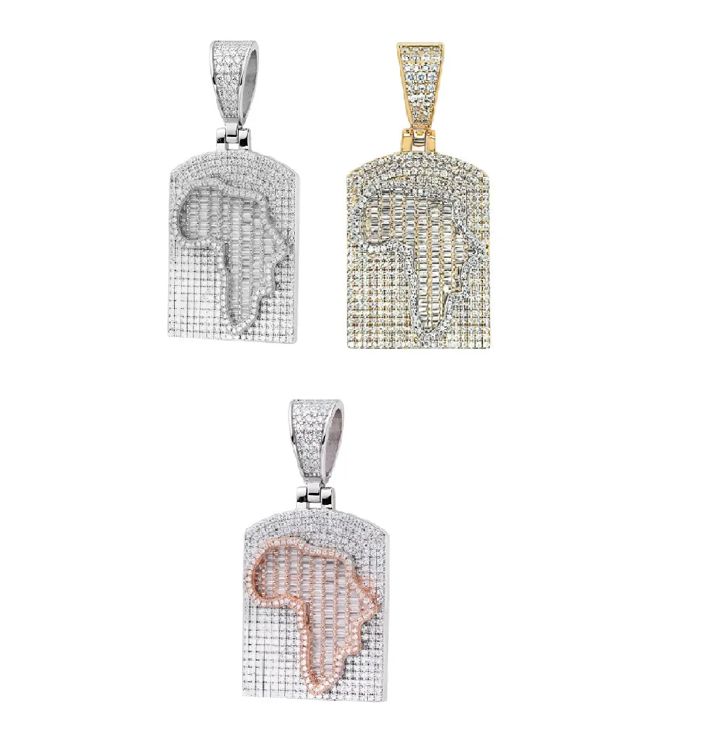 Africa Map on Iced Out Medallion Cubic Zirconia Pendant Charm - C414879