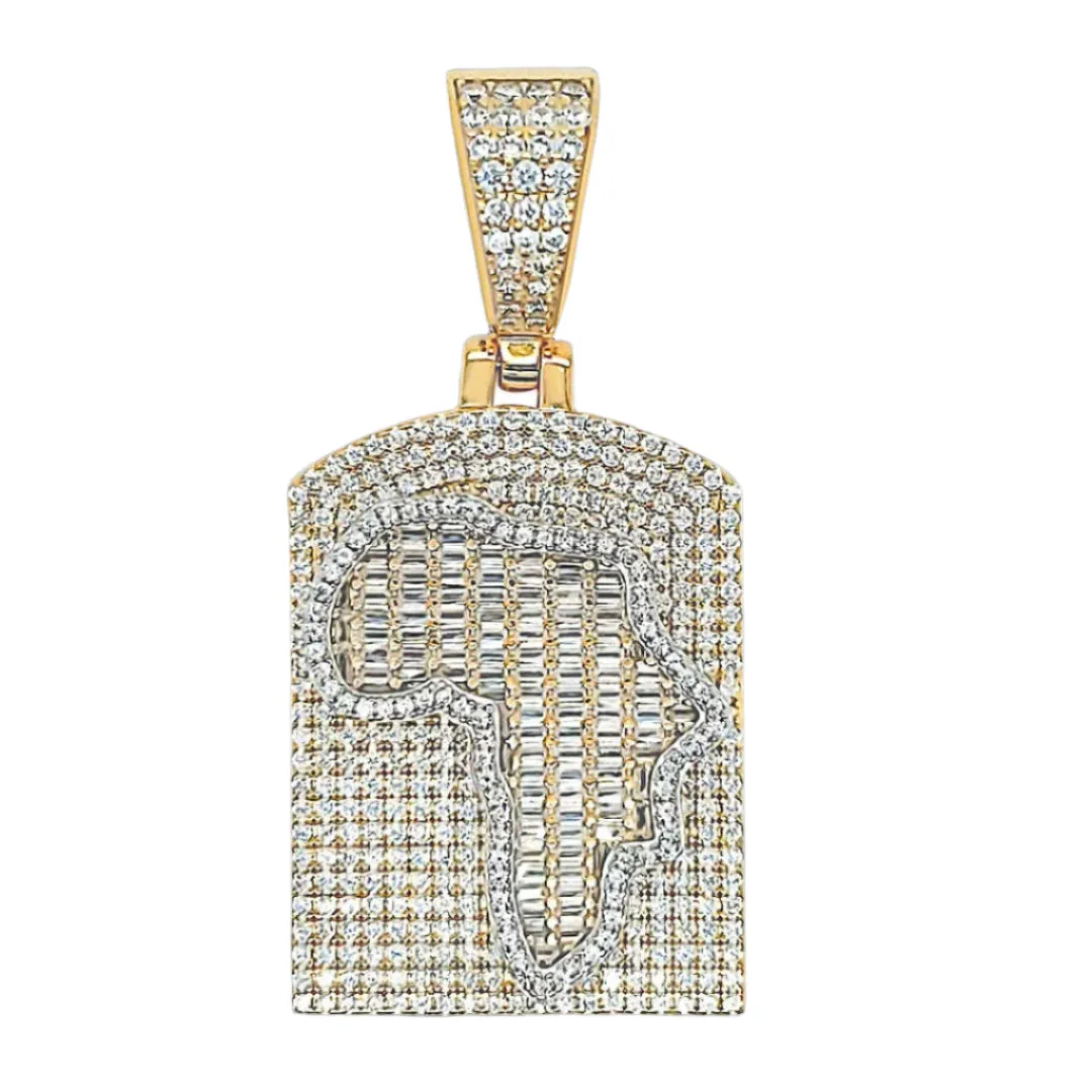 Africa Map on Iced Out Medallion Cubic Zirconia Pendant Charm - C414879