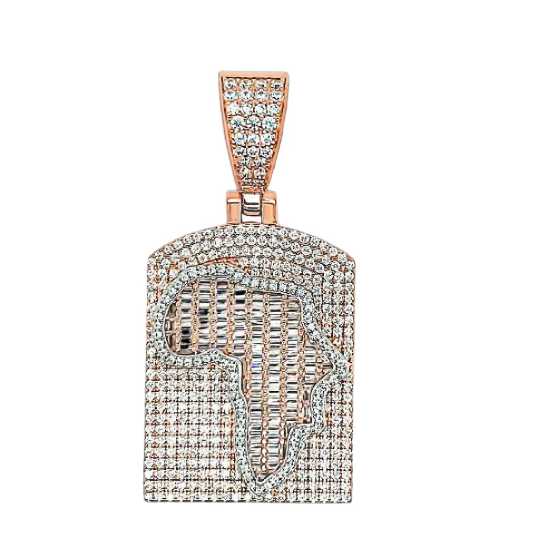 Africa Map on Iced Out Medallion Cubic Zirconia Pendant Charm - C414879