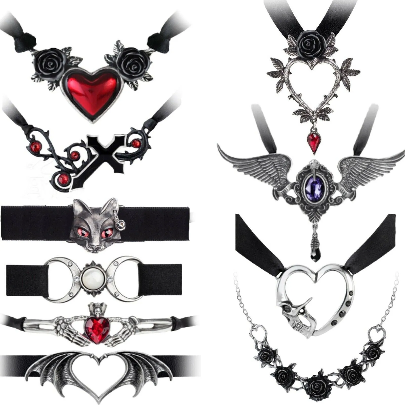 Alchemy Gothic Choker Necklaces YOU CHOOSE STYLE Heart Bat Skulls