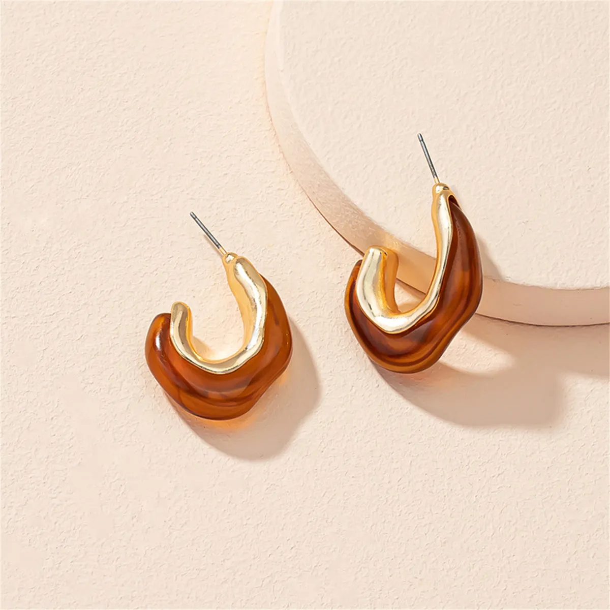 Amber Resin & 18K Gold-Plated Irregular Curve Drop Earrings