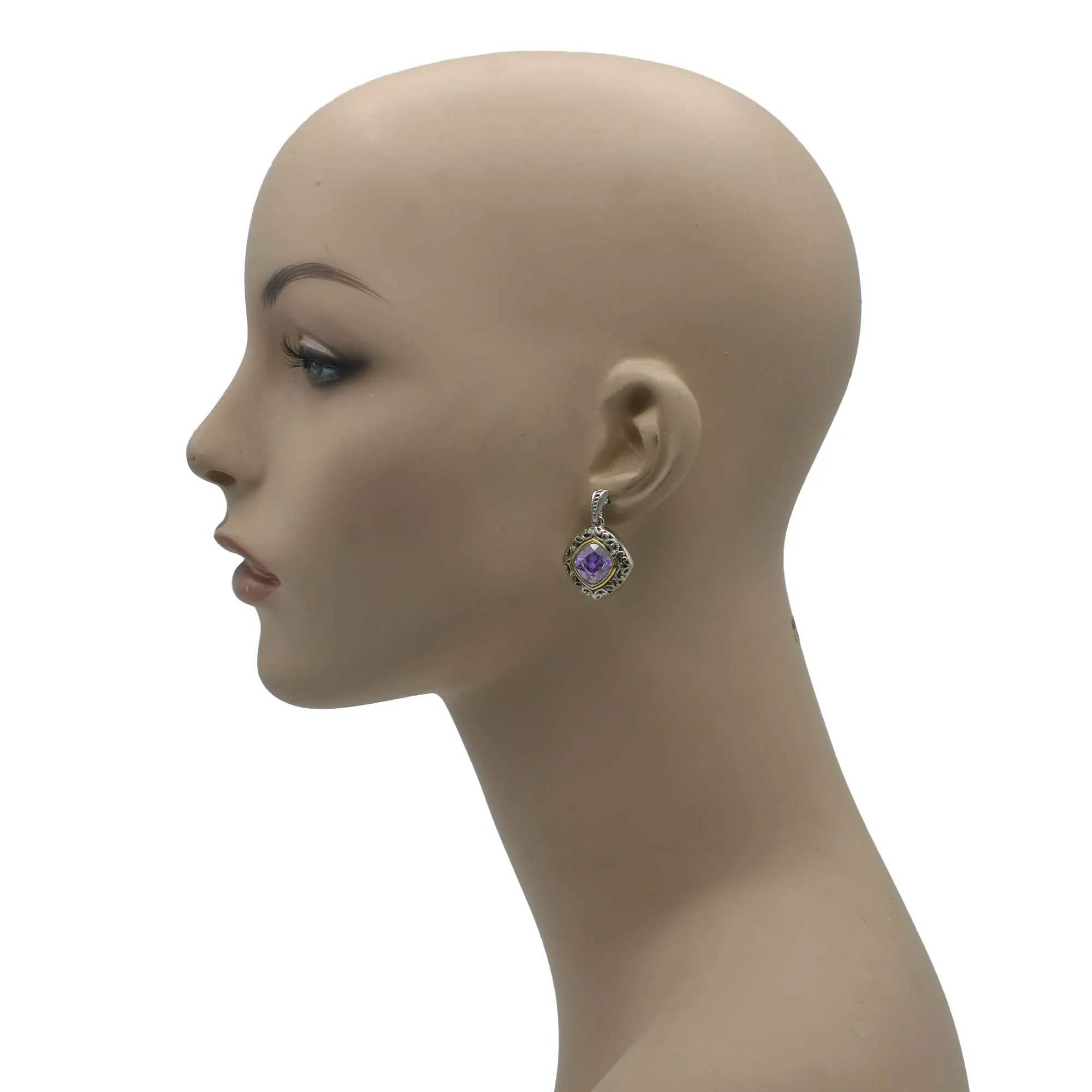 AMETHYST CRYSTAL SILVER FILIGREE EARRINGS #93061ER-AM (FC18)