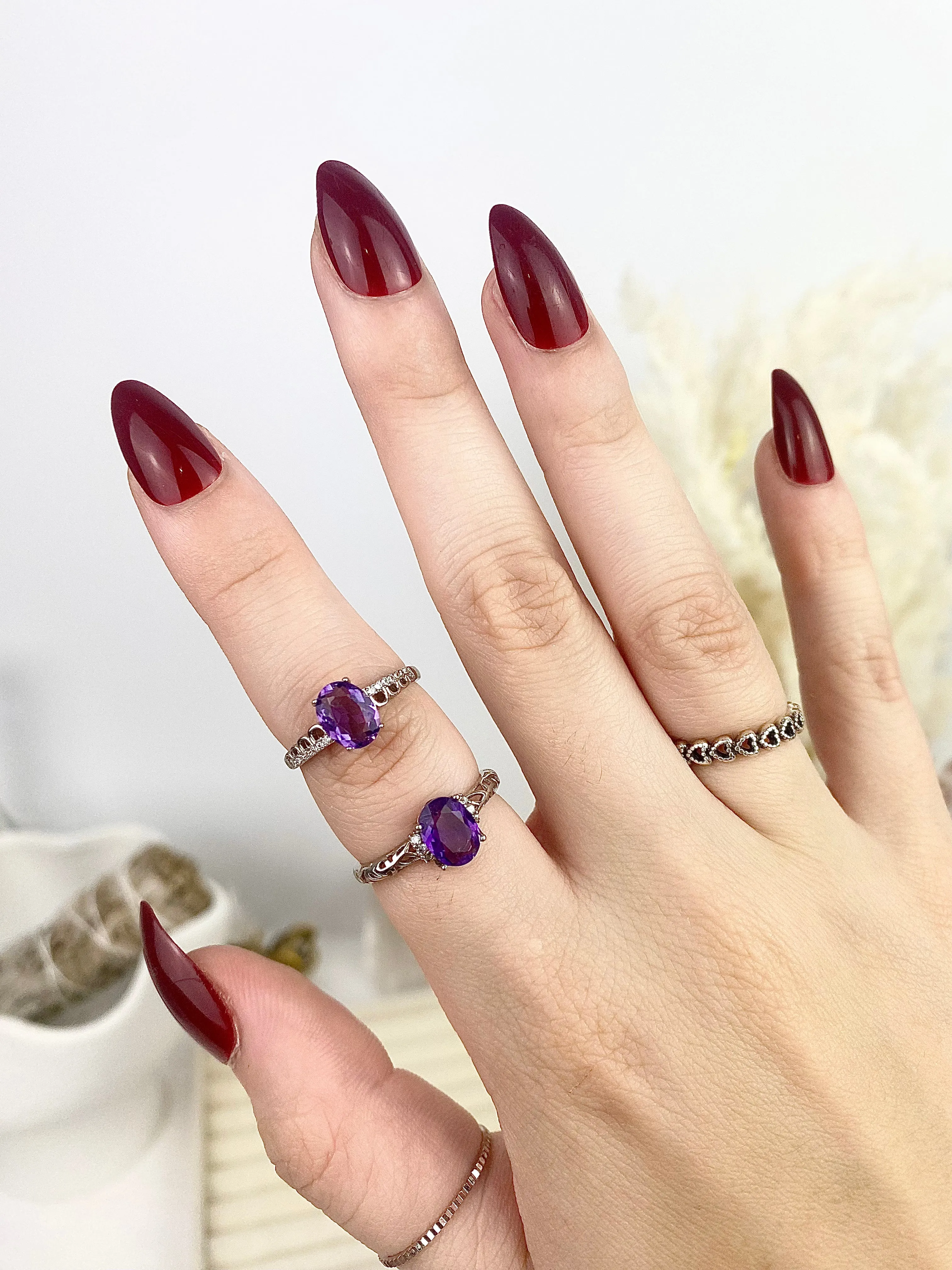Amethyst Faceted s925 Silver Rings