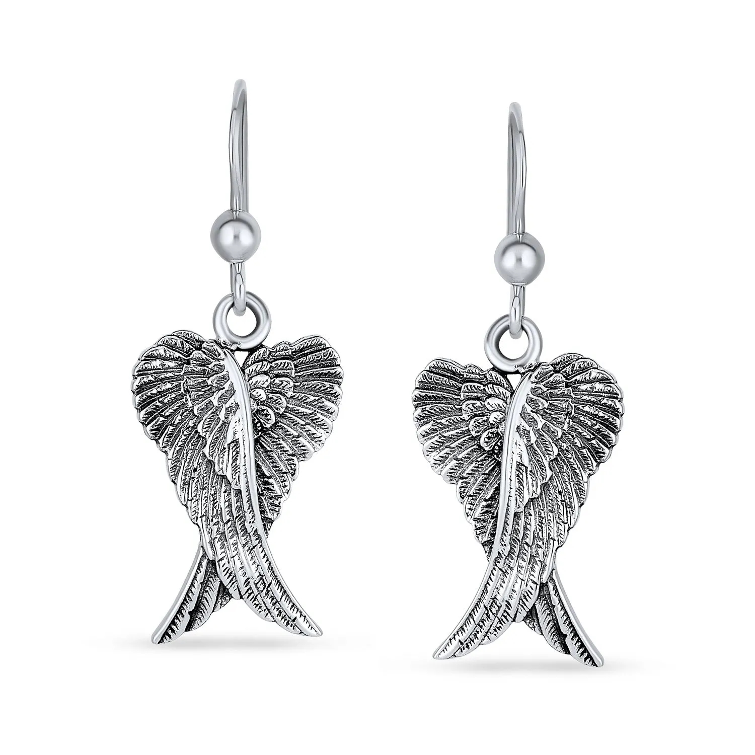 Amulet Feathered Heart Angel Wing Pendant Necklace Oxidized Sterling Silver
