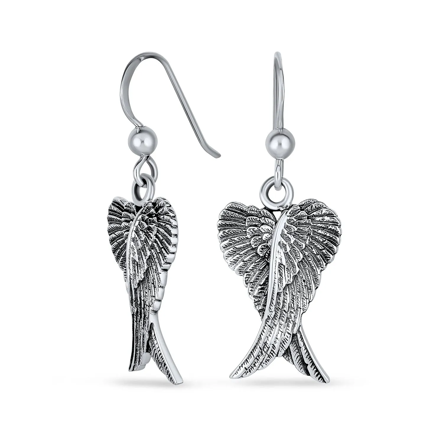 Amulet Feathered Heart Angel Wing Pendant Necklace Oxidized Sterling Silver