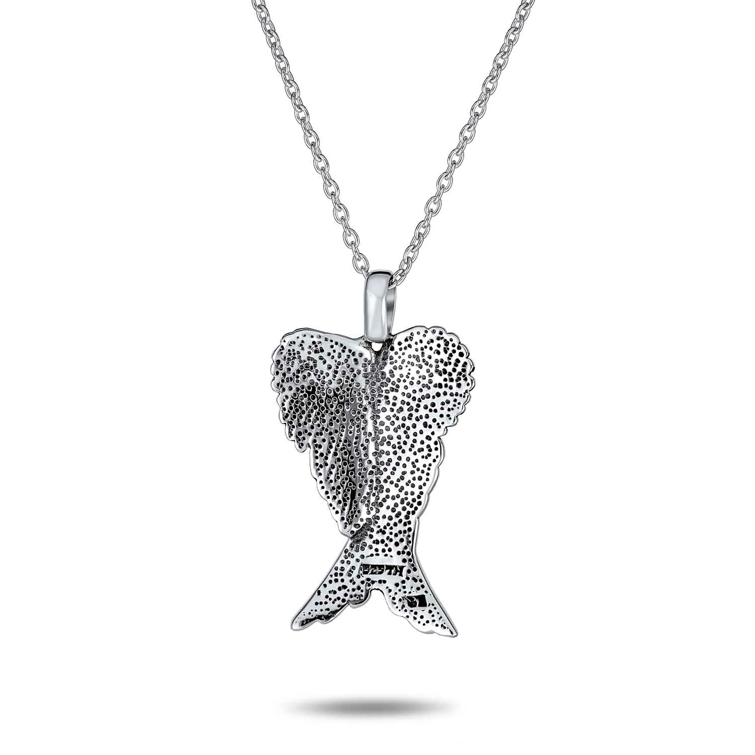 Amulet Feathered Heart Angel Wing Pendant Necklace Oxidized Sterling Silver