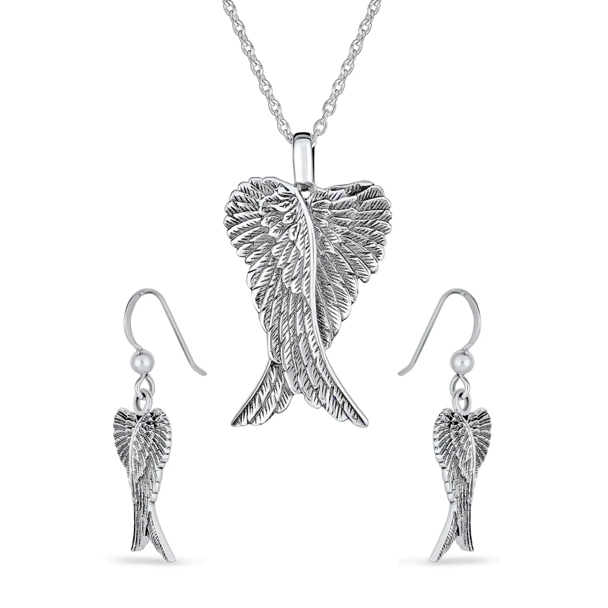 Amulet Feathered Heart Angel Wing Pendant Necklace Oxidized Sterling Silver