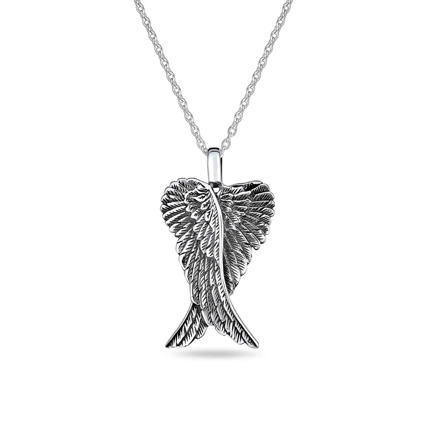 Amulet Feathered Heart Angel Wing Pendant Necklace Oxidized Sterling Silver