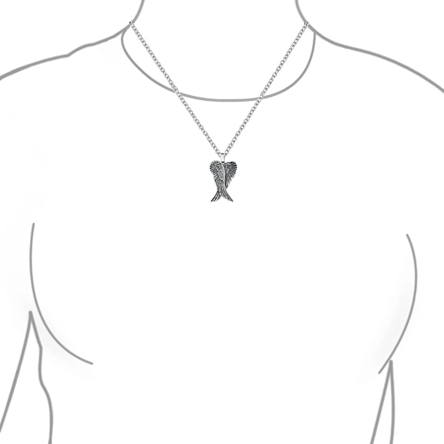 Amulet Feathered Heart Angel Wing Pendant Necklace Oxidized Sterling Silver