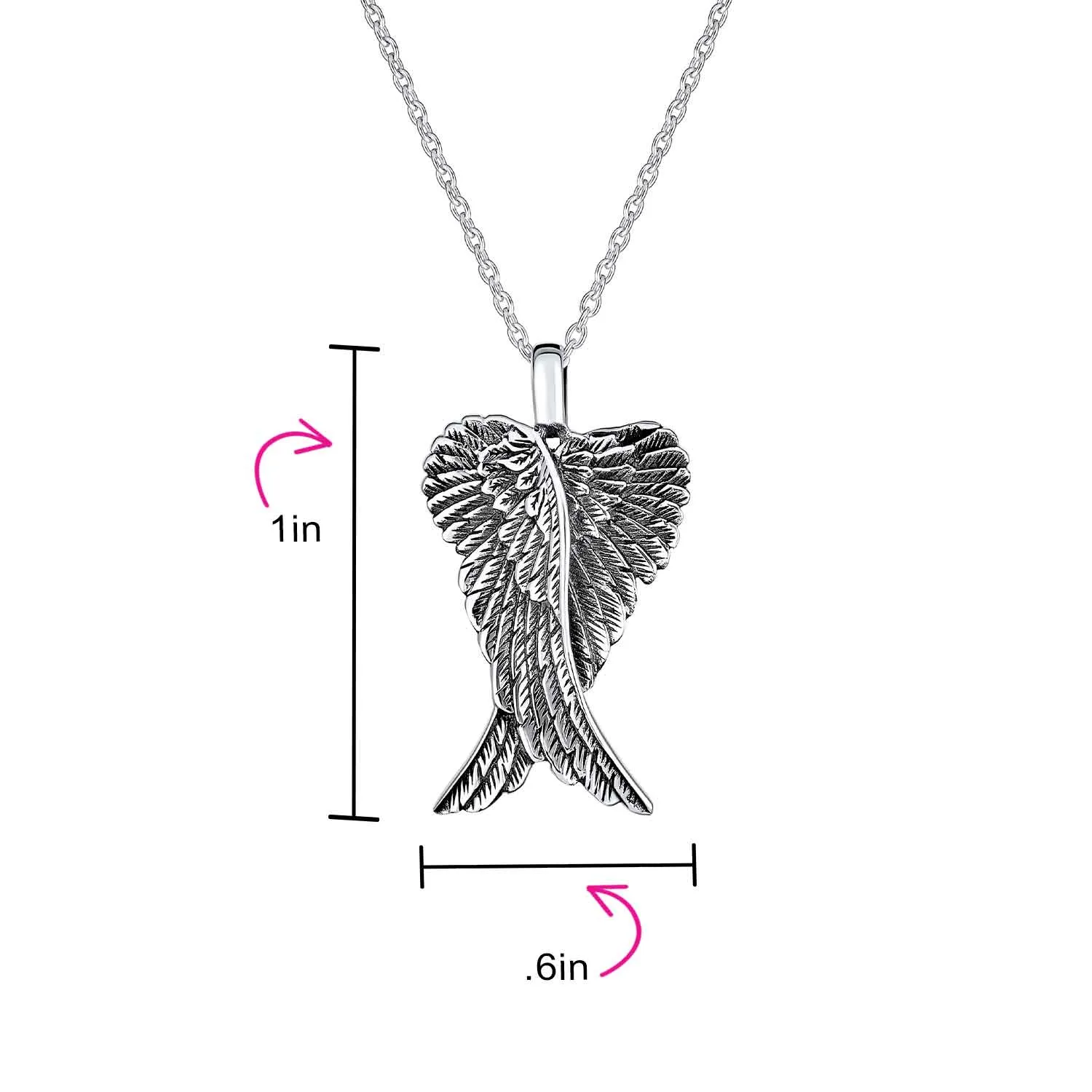 Amulet Feathered Heart Angel Wing Pendant Necklace Oxidized Sterling Silver