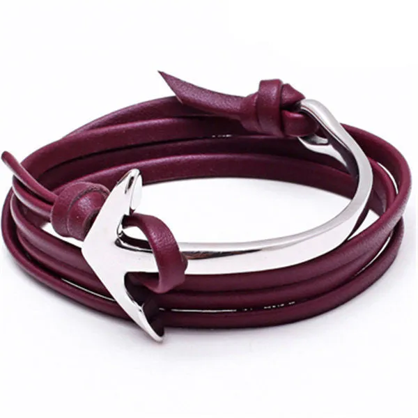Anchor Bracelet Men Women Leather Wap Bracelets Half Bend Anchor Bangles Jewelry