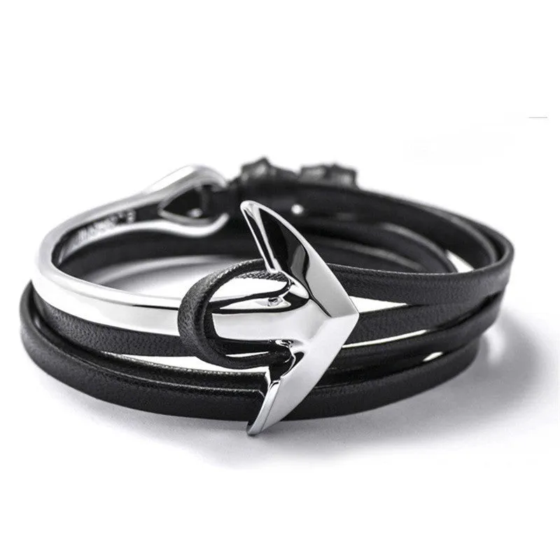 Anchor Bracelet Men Women Leather Wap Bracelets Half Bend Anchor Bangles Jewelry
