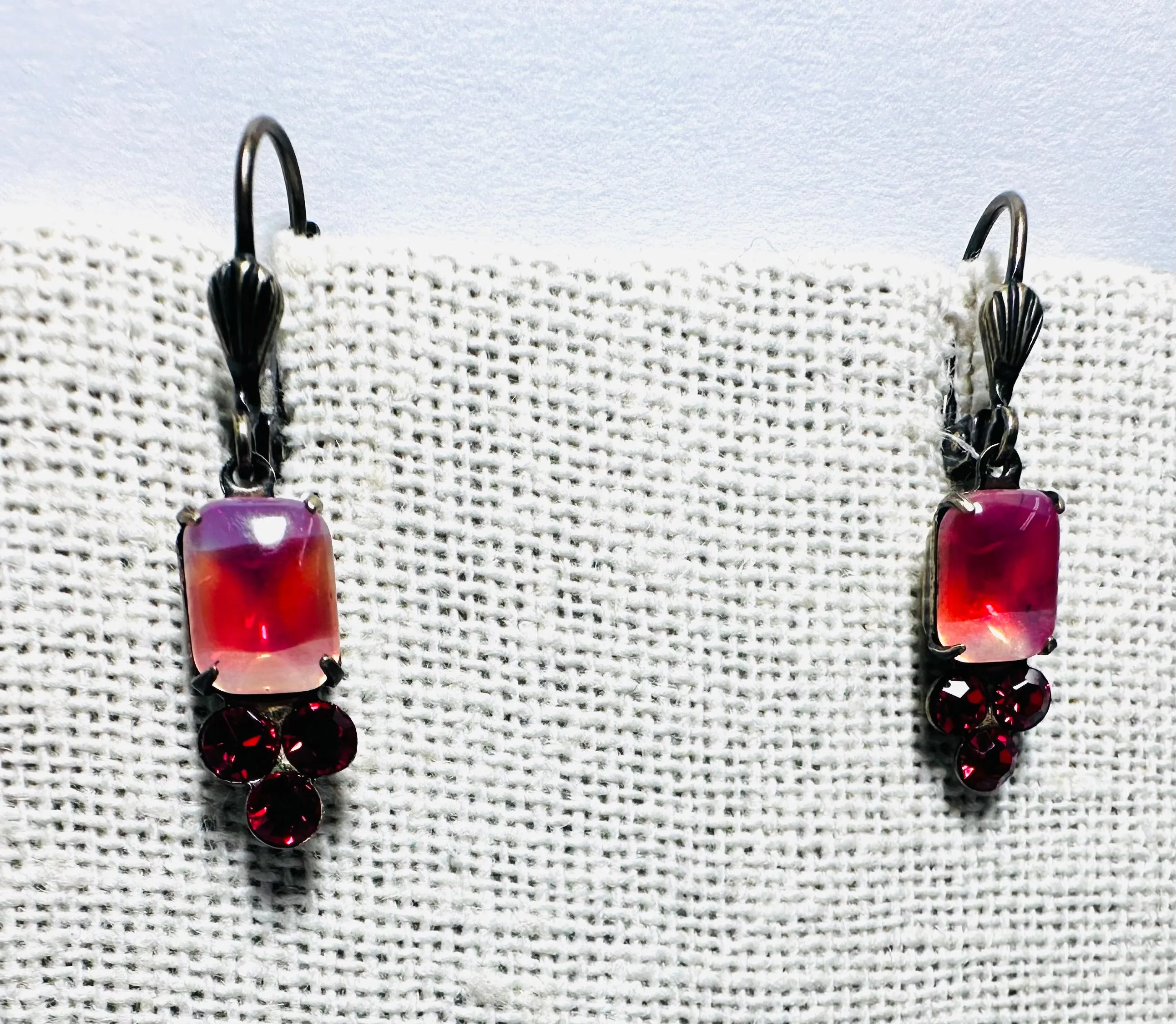 Antique Brass Crystal Dangle Earrings